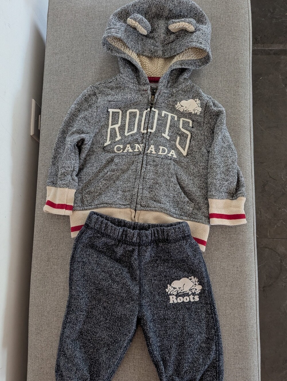 Baby Roots Sherpa Hoodie (6-12) & Blue Sweatpants (3-6)